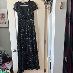 Nasty Gal Black Maxi Dress with White star print Polka Dots and V-Neck
